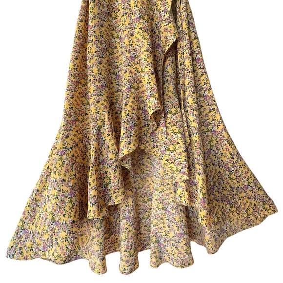 MAX STUDIO NWOT RUFFLE FLORAL WRAP DRESS MIDI HIGH LOW HEM BOHO YELLOW | SMALL - Picture 6 of 10
